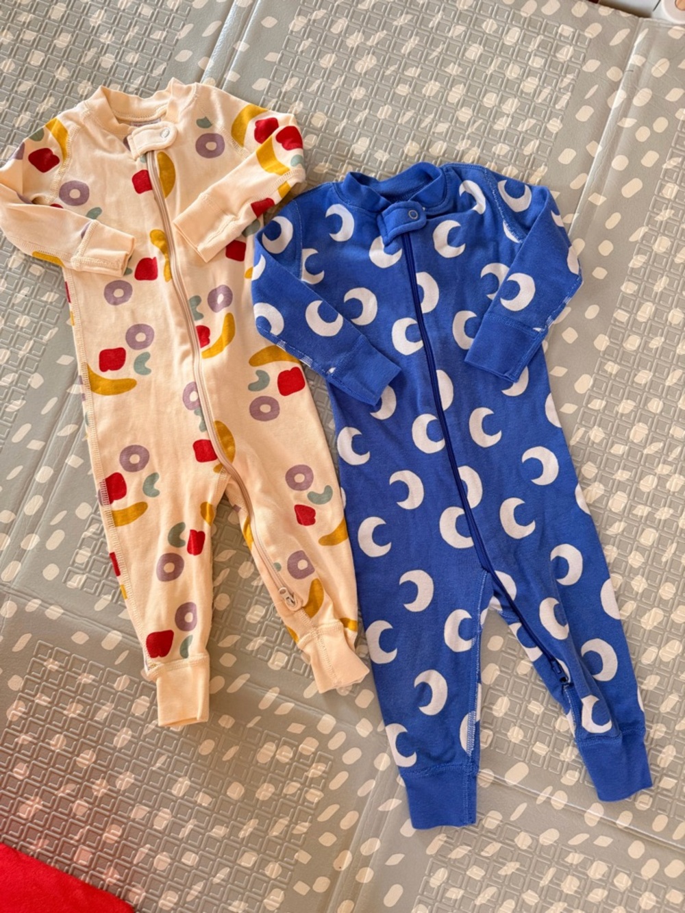 Hanna Andersson Blue Moon & Cream Shape-Print Footie Set